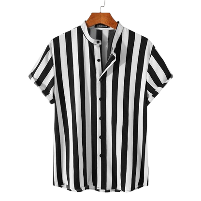 Camisa Manga Curta com Gola Padre Listrada