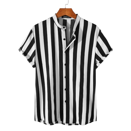 Camisa Manga Curta com Gola Padre Listrada